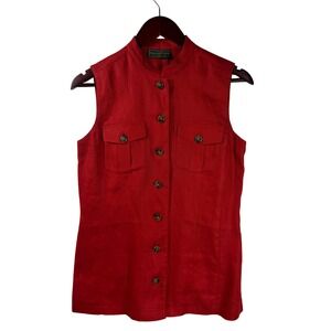 Embassy Row‎ Petites Pure Linen Sleeveless Button-Front Top Red Tailored Size 6P